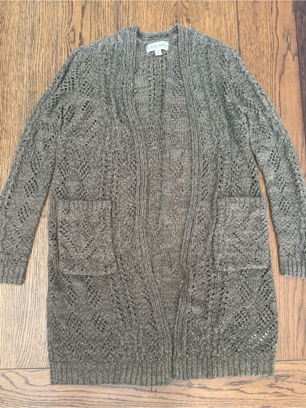 Knox Rose Olive Open-Front Pointelle Cardigan